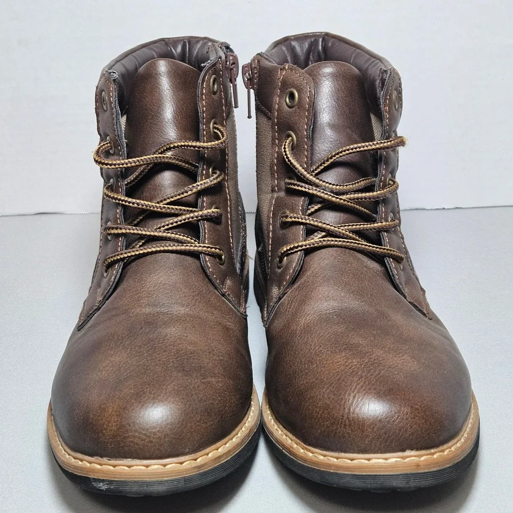 Steve Madden Brown Lace Up Combat Ankle Boot Side Zip Utility Kids 5 Women 6.5-7